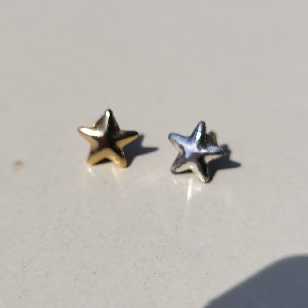 Vintage Mixed Metal Star Stud Earrings Gold Silver Mismatched Celestial